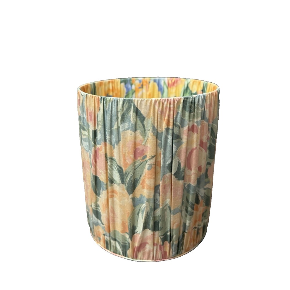 Vintage Floral Fabric Upholstered Waste Basket Trash Can Yellow Green